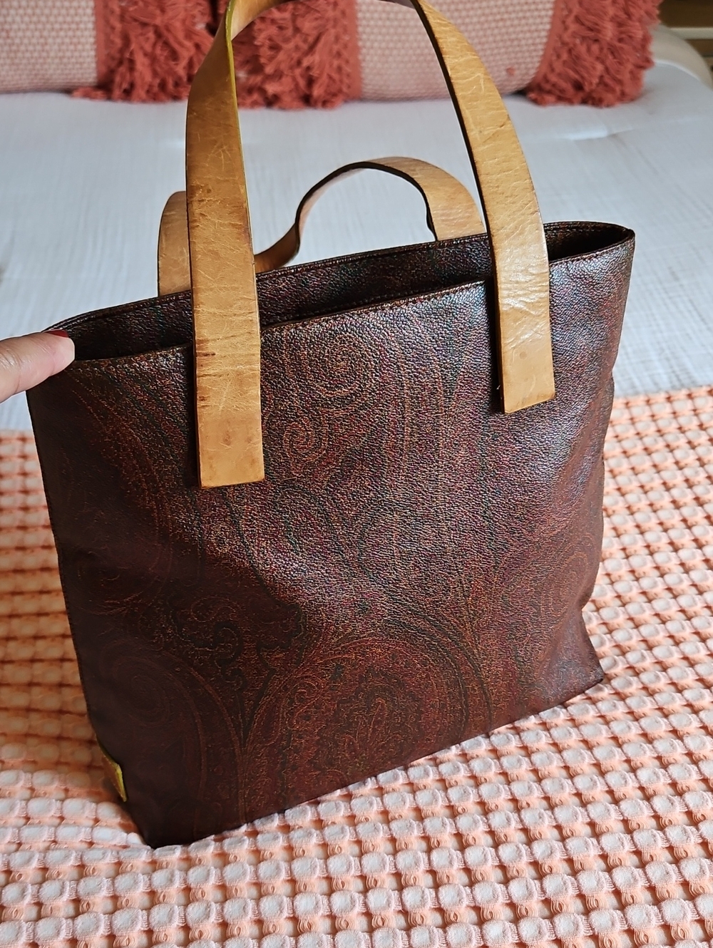 Etro Brown Paisley Tote with Tan Handles